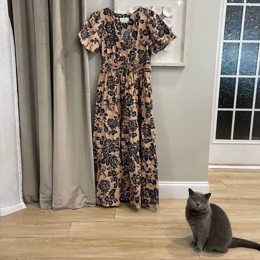 COPY - Anthropologiegie Beige Floral Maxi Dress